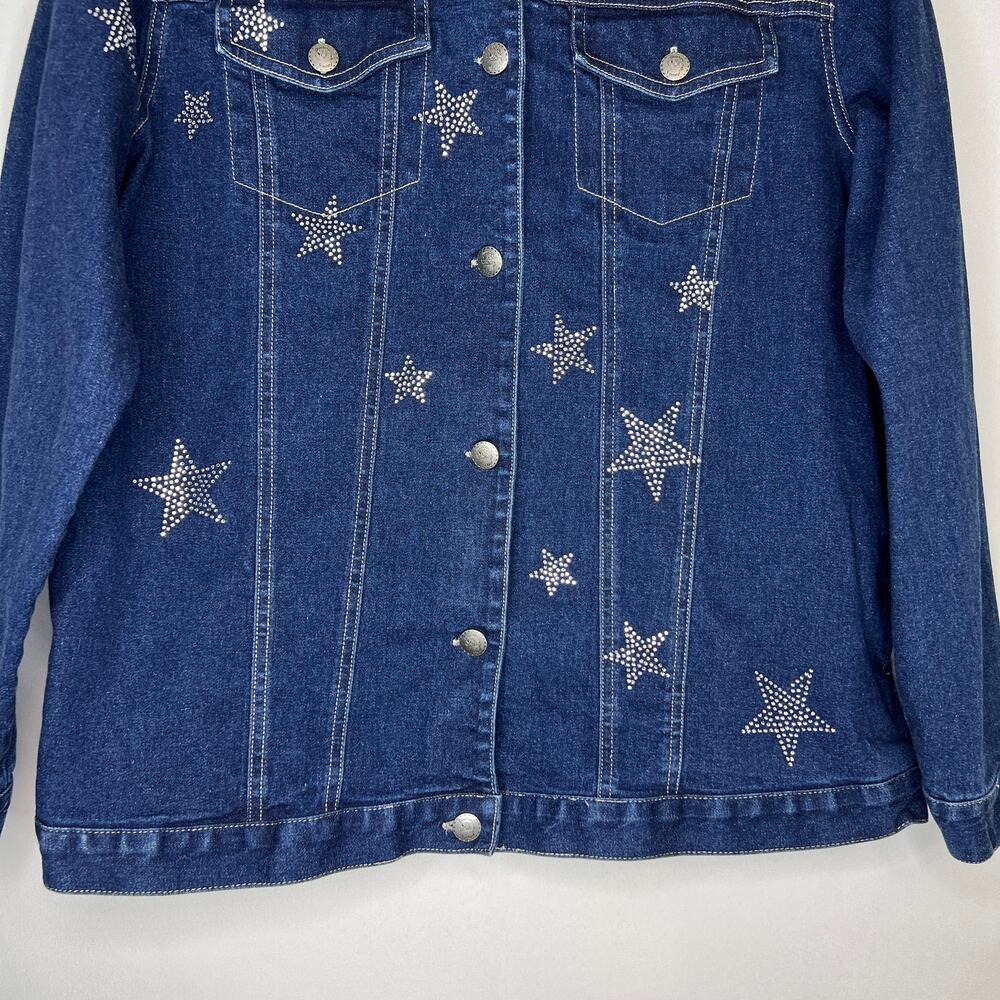 Quacker Factory Denim Blue Jean Jacket Woman’s Size Medium Embellished Stars - Picture 3 of 10